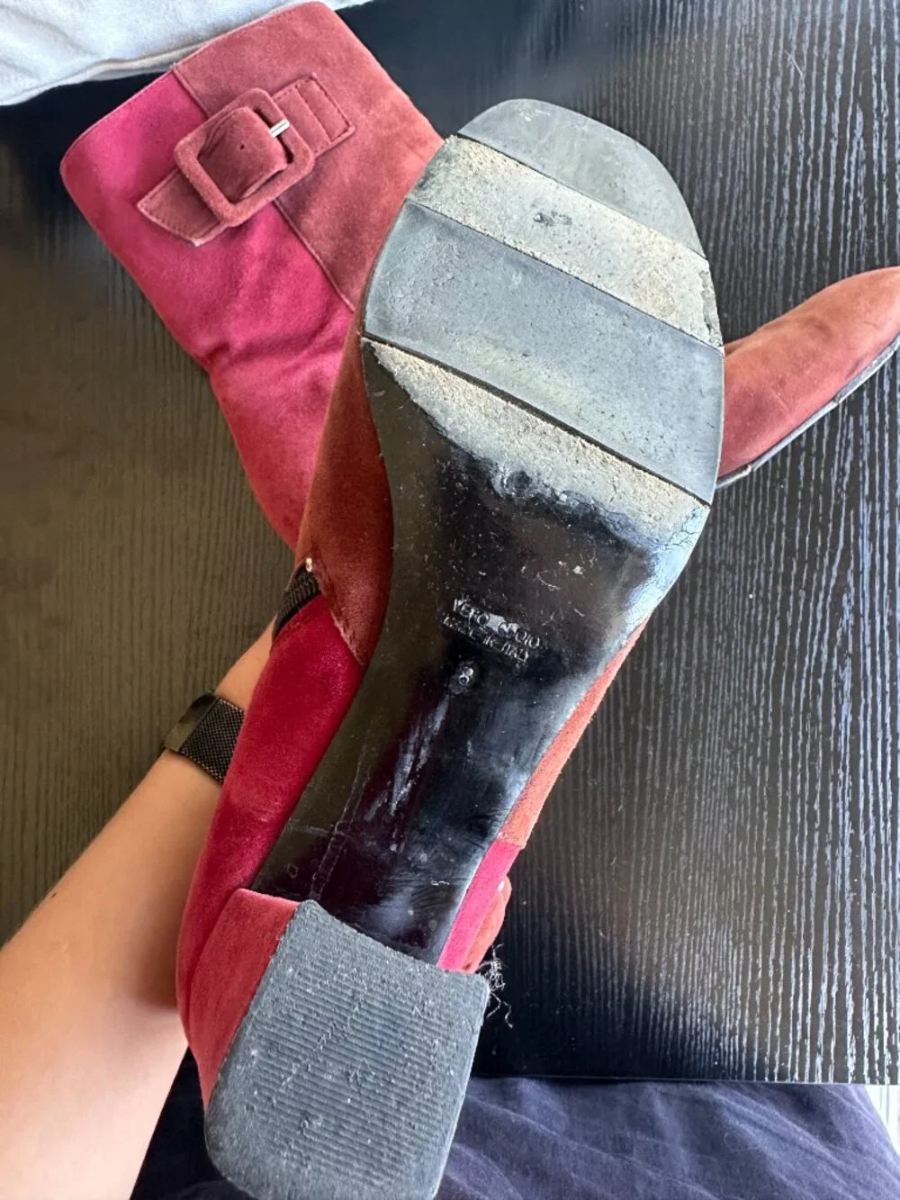 Aquatalia Burgundy Suede Block Heel Boots Made in Italy Size 8.5